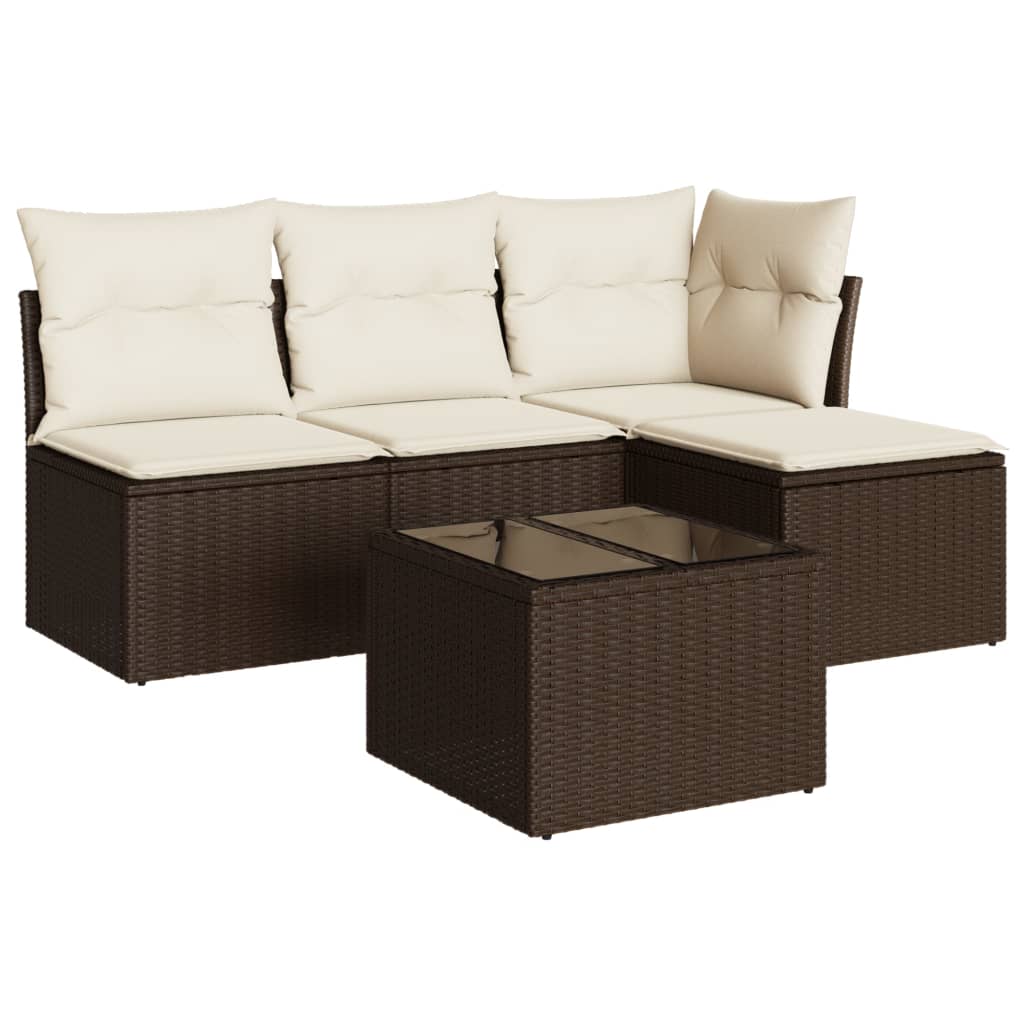 Salon de jardin avec coussins 5 pcs marron résine tressée - XIOS