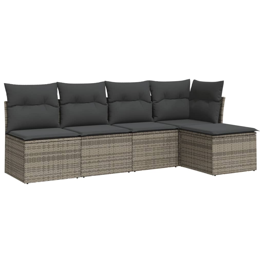 Salon de jardin 5 pcs avec coussins gris résine tressée