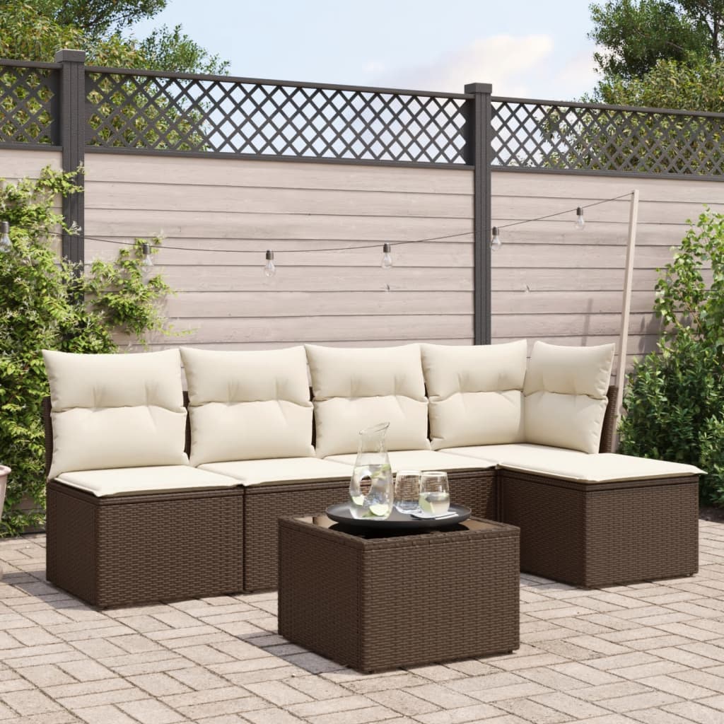 Salon de jardin avec coussins 6 pcs marron résine tressée - XIOS