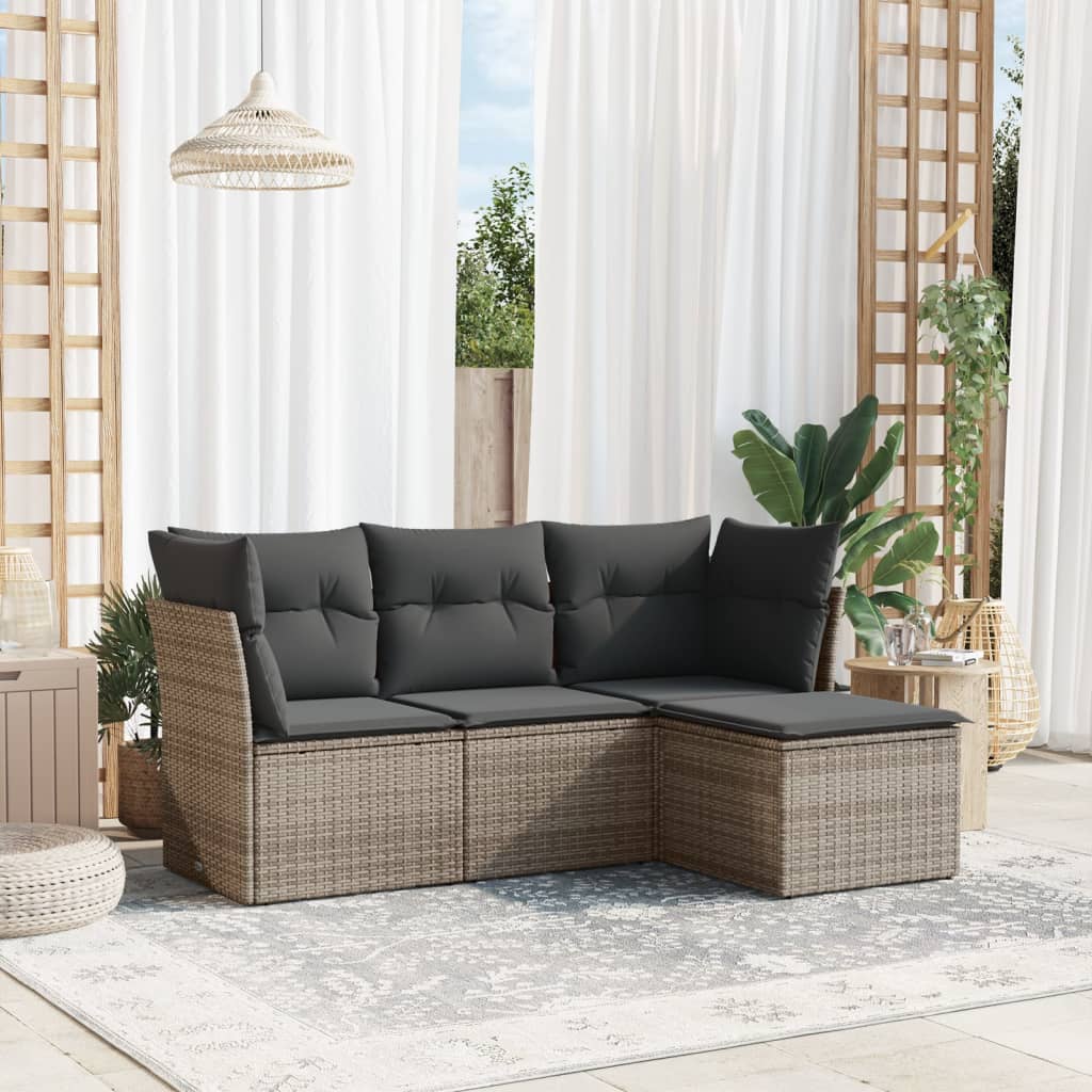 Salon de jardin 4 pcs avec coussins gris résine tressée - XIOS