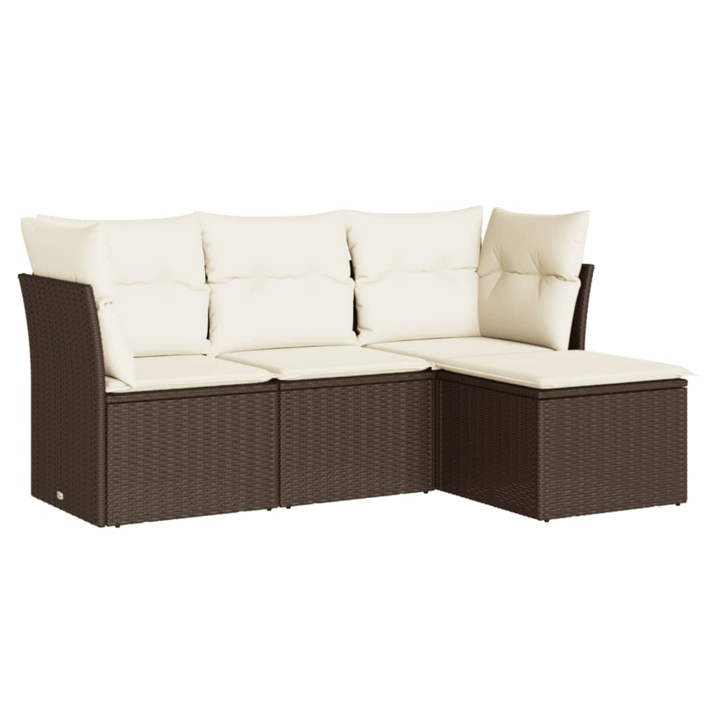 Salon de jardin 4 pcs avec coussins marron résine tressée