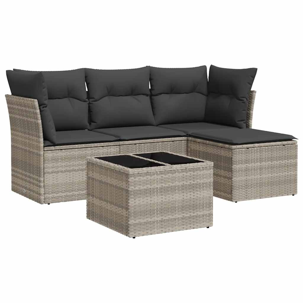 Salon de jardin 5 pcs avec coussins gris clair résine tressée