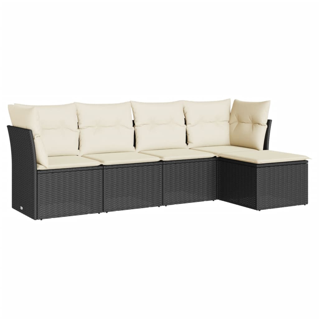 Salon de jardin 5 pcs avec coussins noir résine tressée