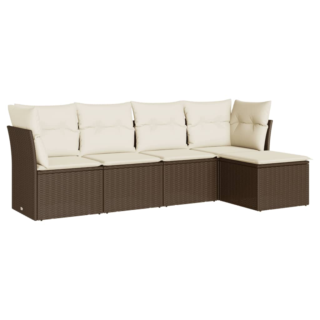 Salon de jardin avec coussins 5 pcs marron résine tressée