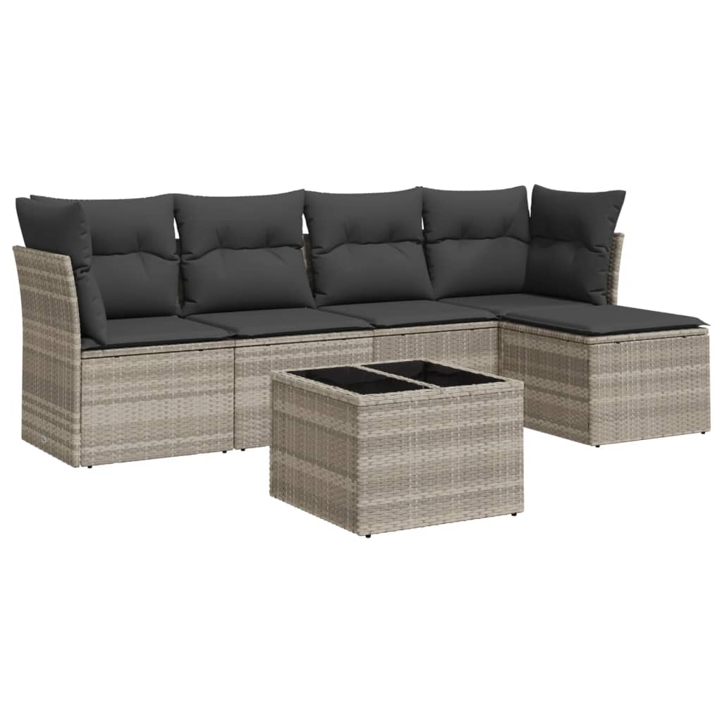 Salon de jardin 6 pcs avec coussins gris clair résine tressée - XIOS