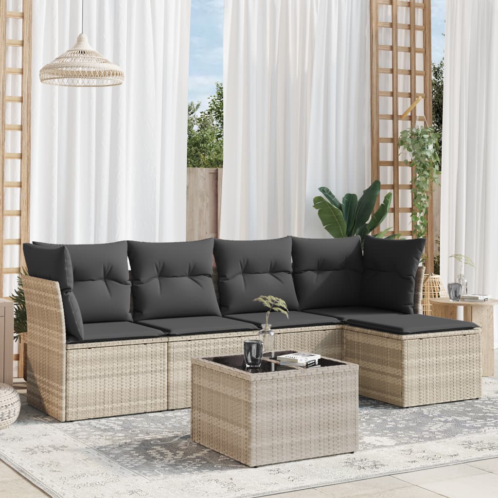 Salon de jardin 6 pcs avec coussins gris clair résine tressée - XIOS