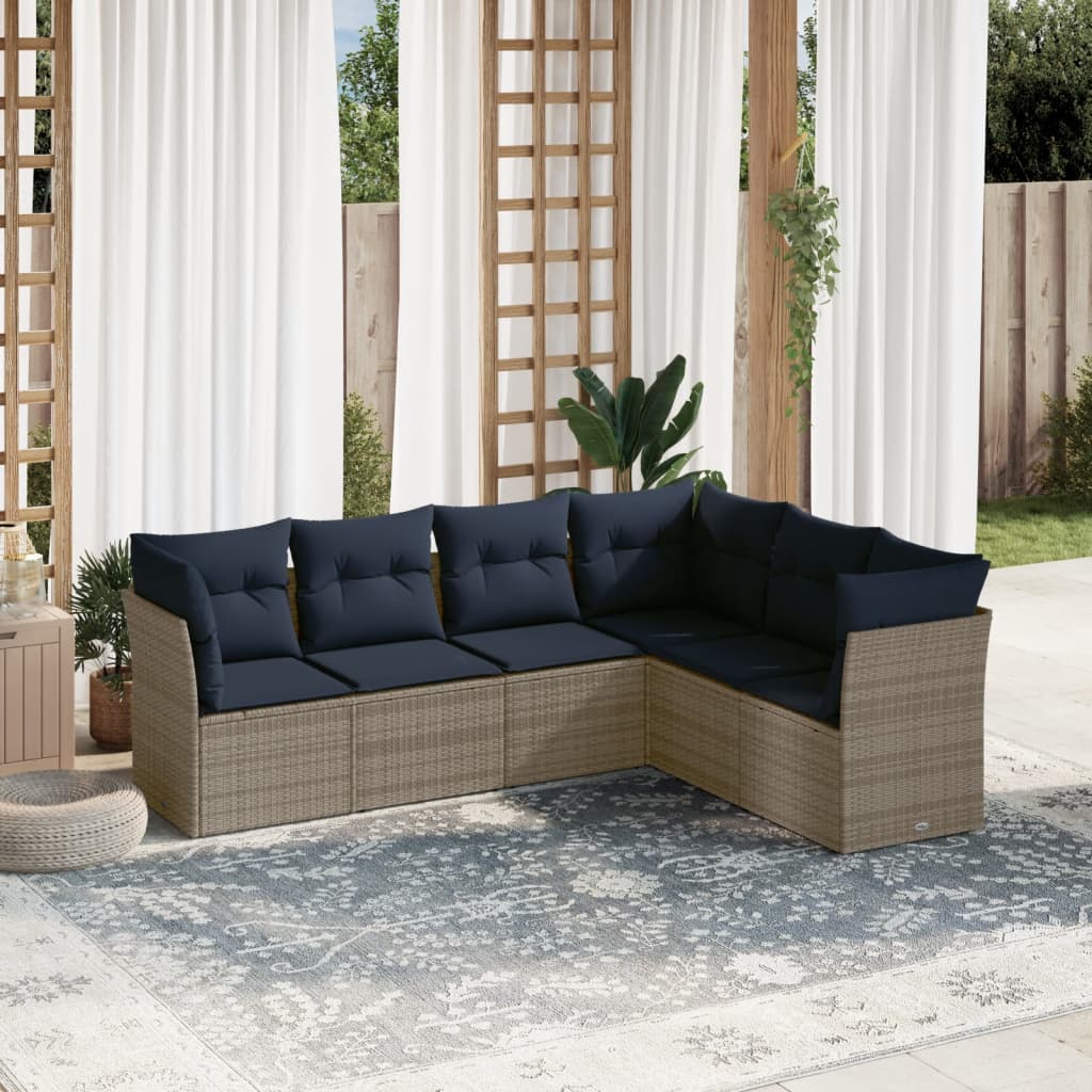 Ensemble de canapé de jardin 6 pcs avec coussins gris résine tressée