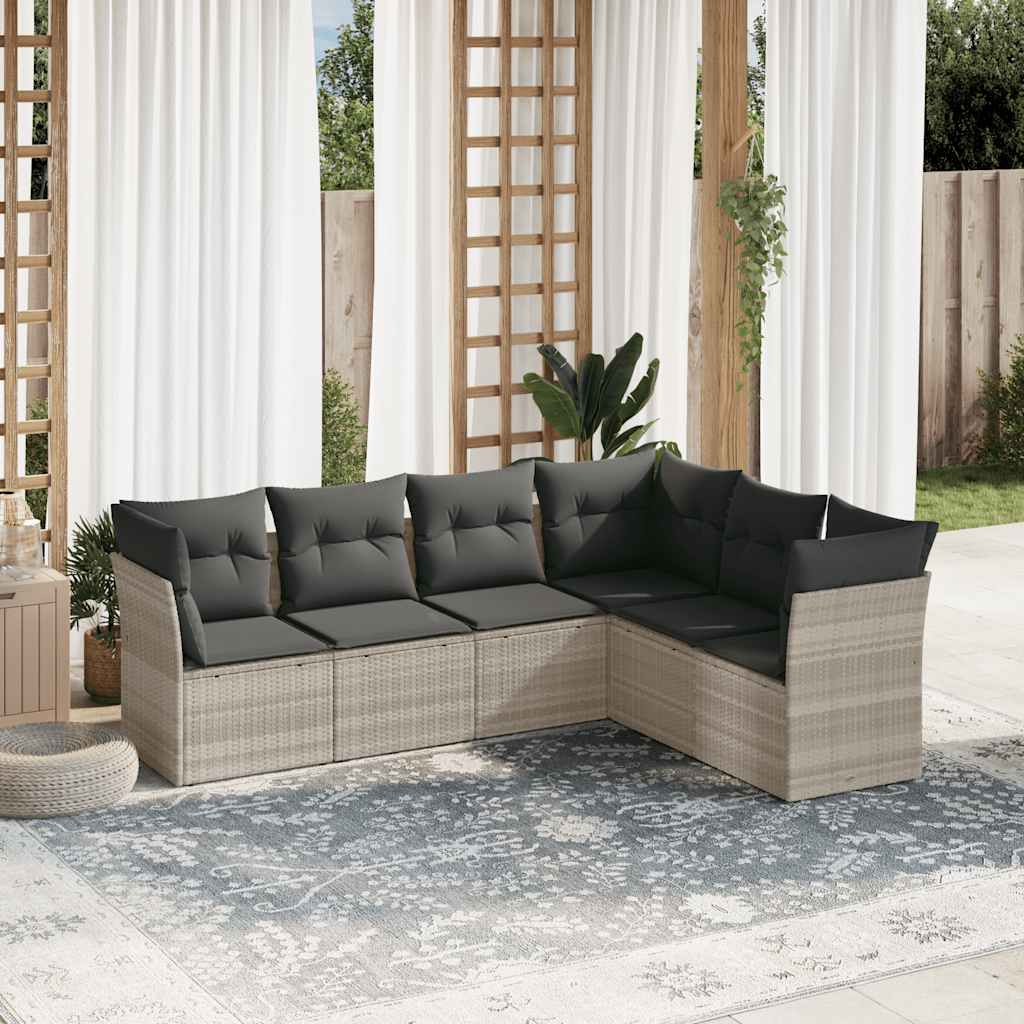 Salon de jardin 6 pcs avec coussins gris clair résine tressée - XIOS