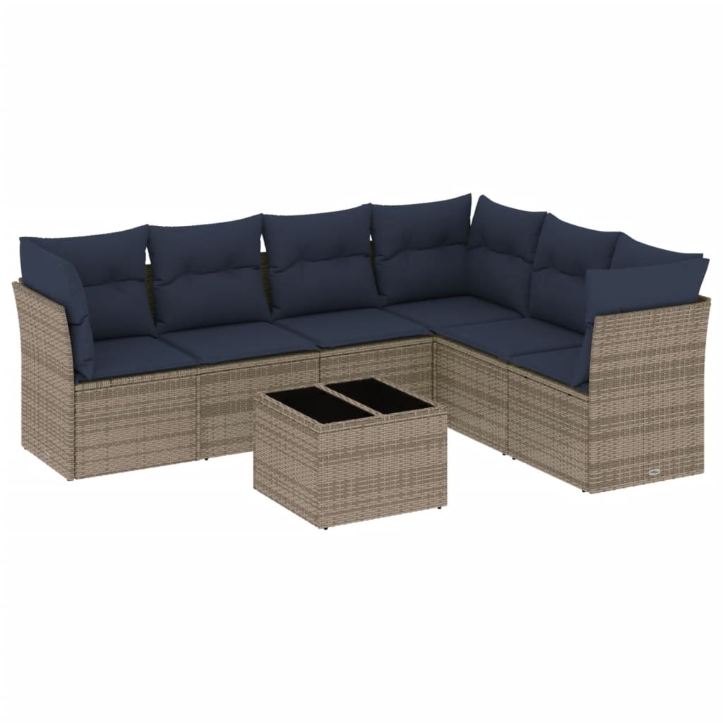 Ensemble de canapé de jardin 7 pcs avec coussins gris résine tressée