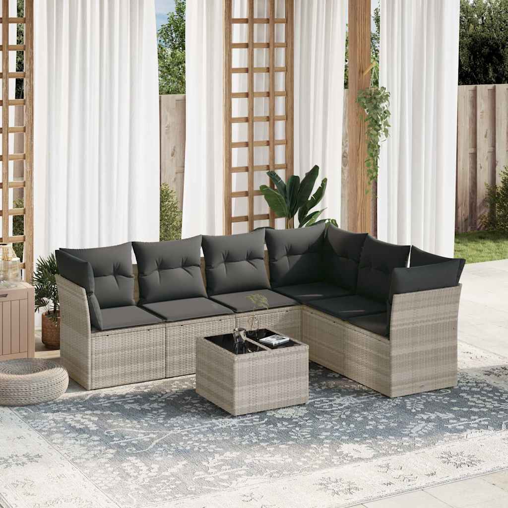 Salon de jardin avec coussins 7 pcs gris clair résine tressée - XIOS