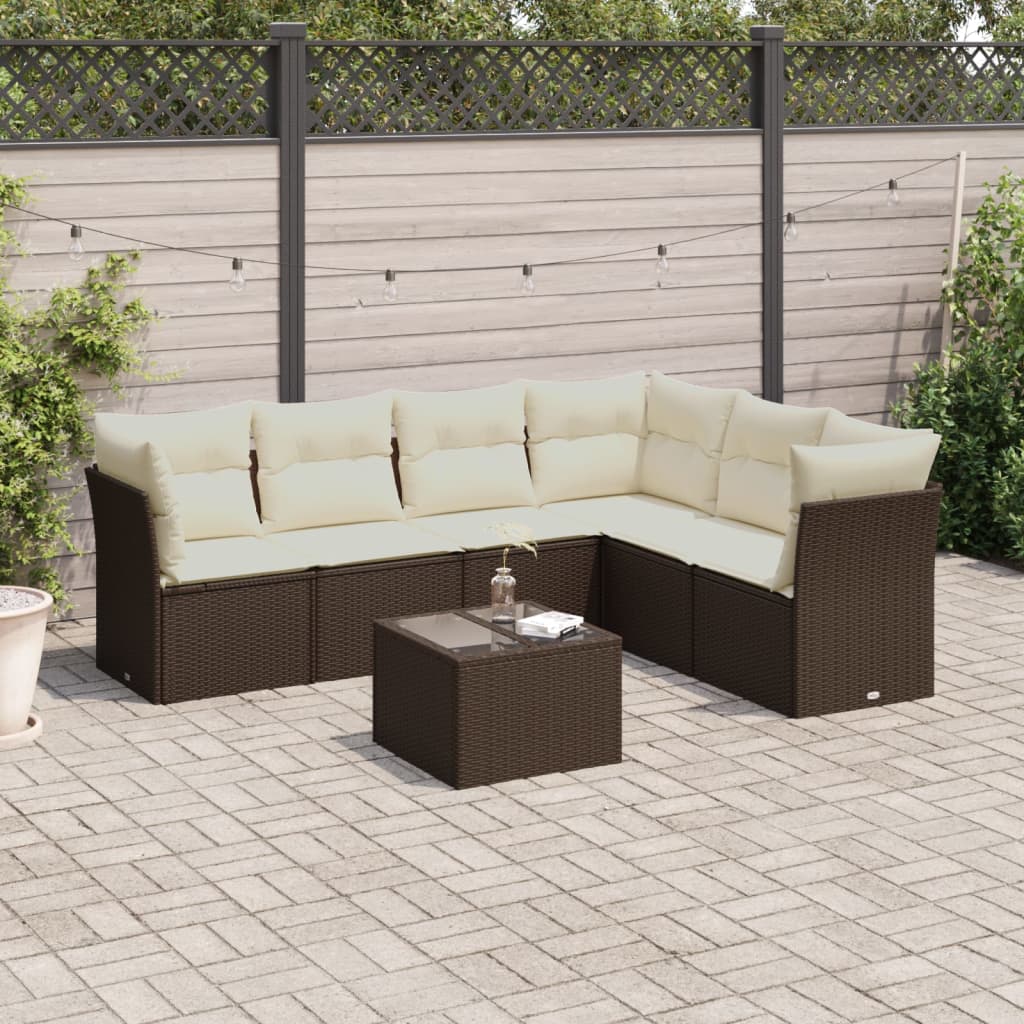 Salon de jardin avec coussins 7 pcs marron résine tressée - XIOS