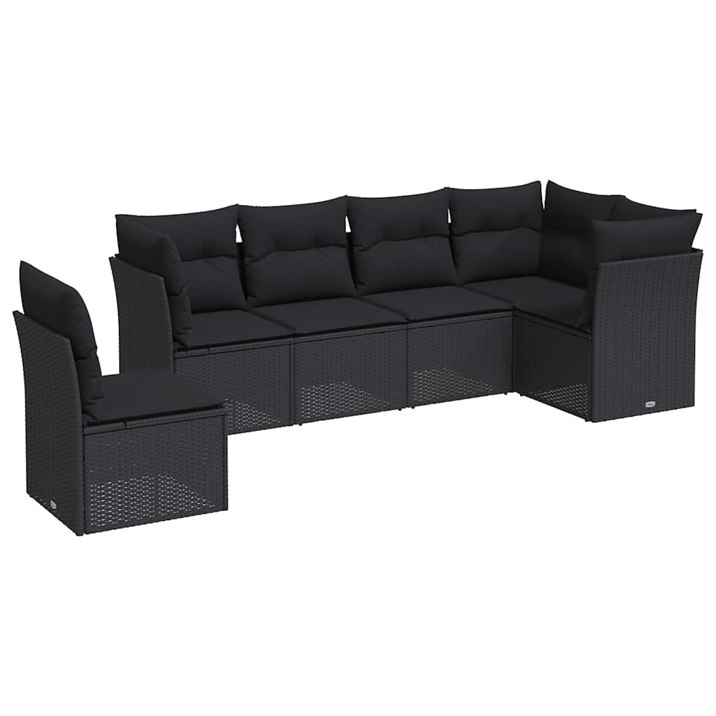 Salon de jardin 6 pcs avec coussins noir résine tressée