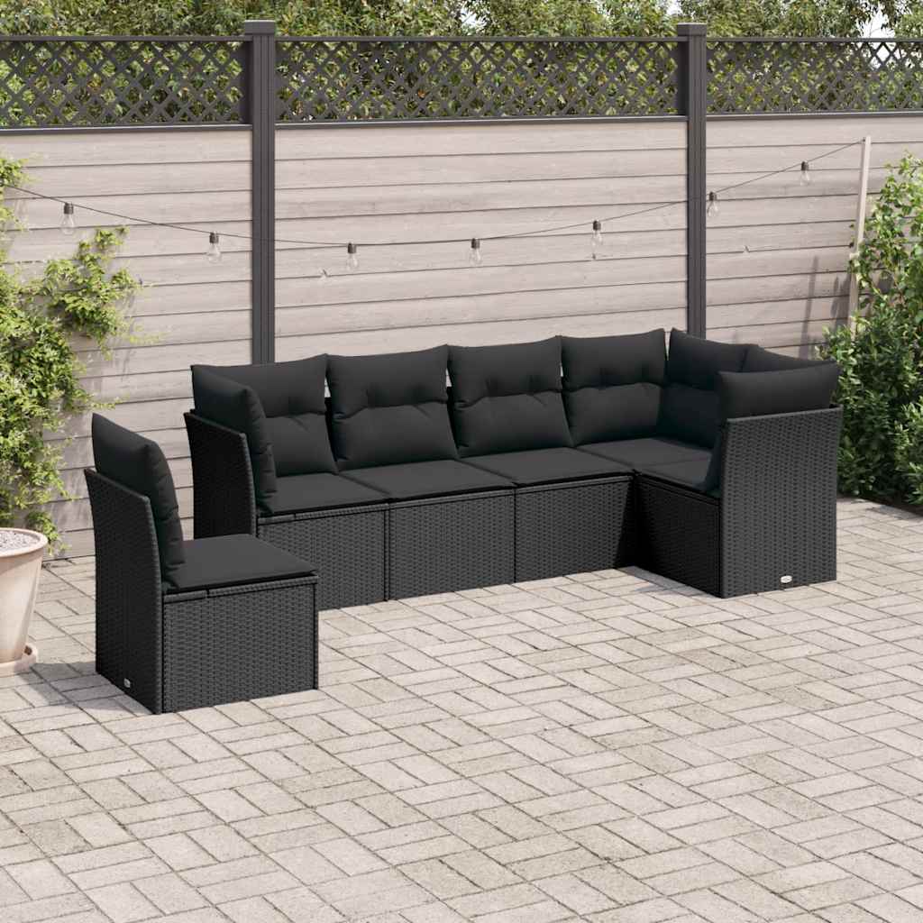 Salon de jardin 6 pcs avec coussins noir résine tressée - XIOS