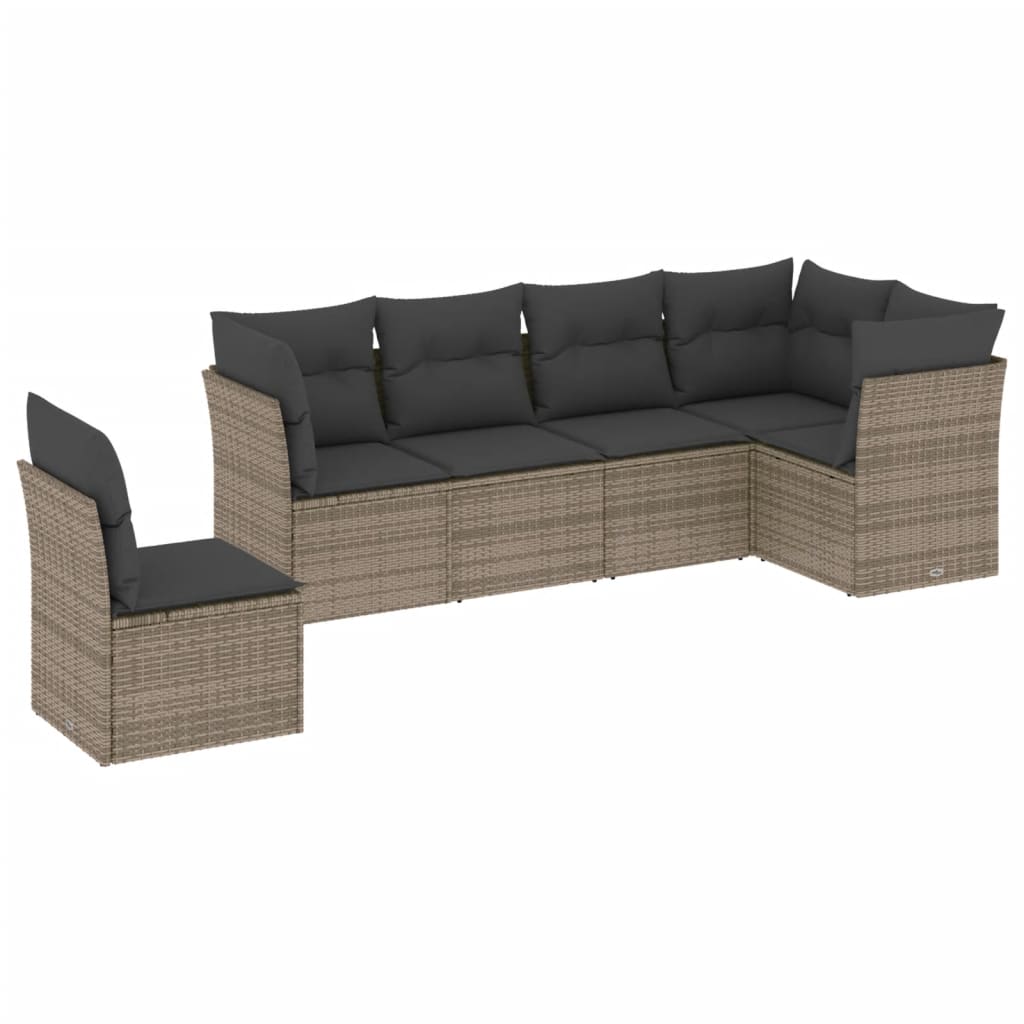 Salon de jardin 6 pcs avec coussins gris résine tressée
