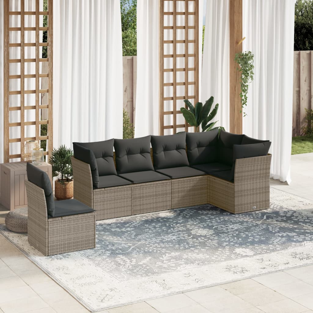 Salon de jardin 6 pcs avec coussins gris résine tressée - XIOS