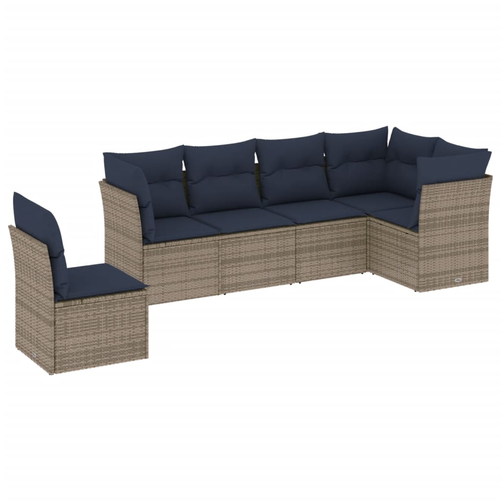 Ensemble de canapé de jardin 6 pcs avec coussins gris résine tressée