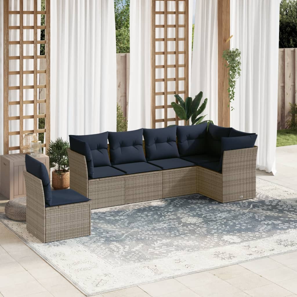 Ensemble de canapé de jardin 6 pcs avec coussins gris résine tressée