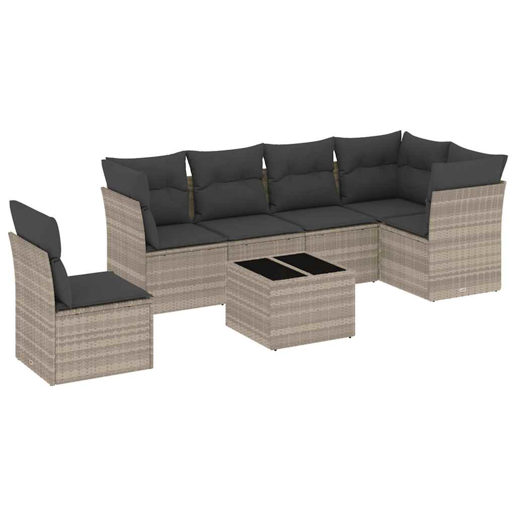Salon de jardin avec coussins 7 pcs gris clair résine tressée