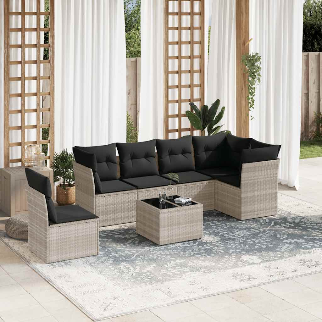 Salon de jardin avec coussins 7 pcs gris clair résine tressée - XIOS