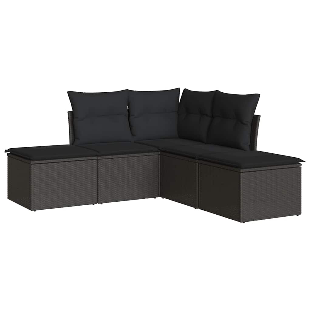 Salon de jardin 5 pcs avec coussins noir résine tressée