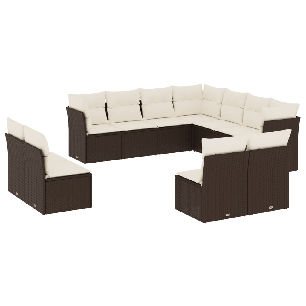 Salon de jardin et coussins 11 pcs marron résine tressée