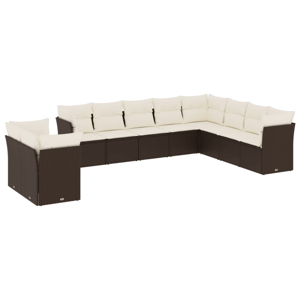 Salon de jardin 10 pcs avec coussins marron résine tressée