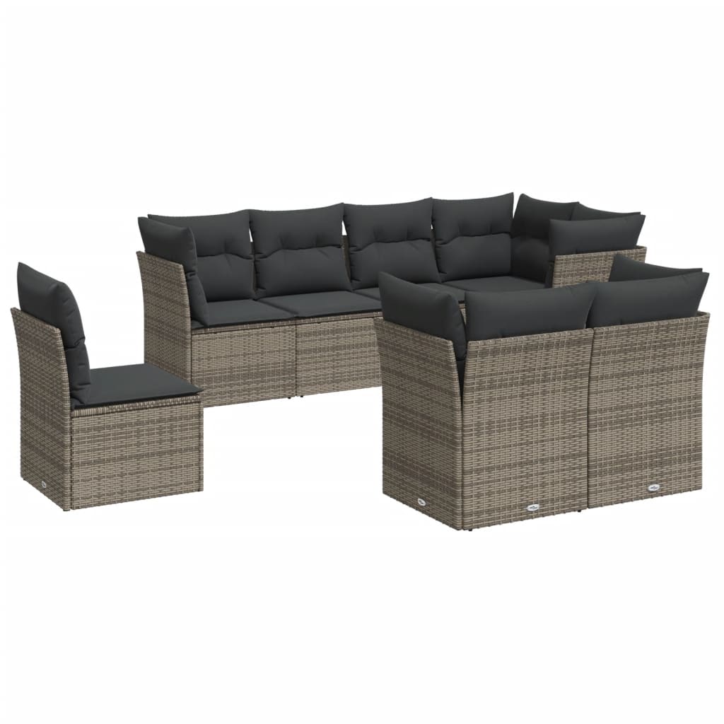 Salon de jardin 8 pcs avec coussins gris résine tressée
