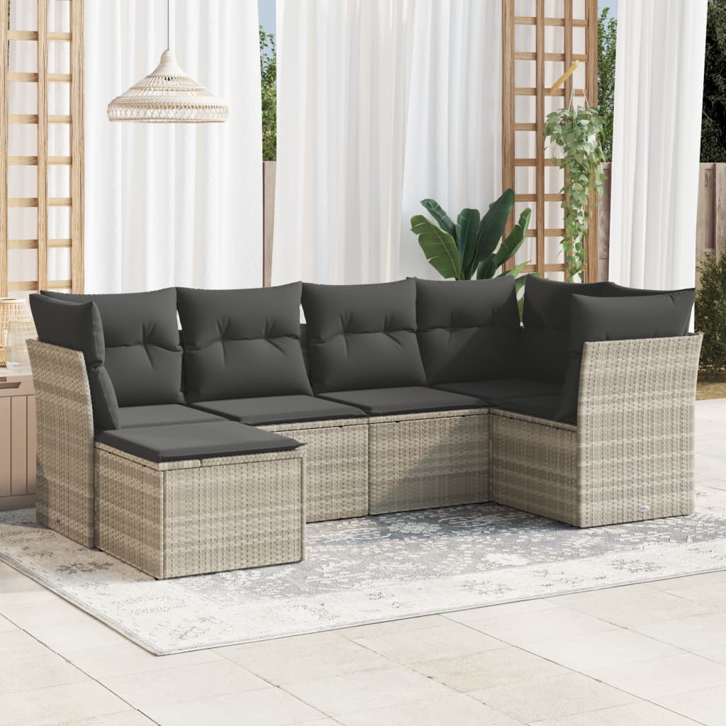 Salon de jardin 6 pcs avec coussins gris clair résine tressée - XIOS