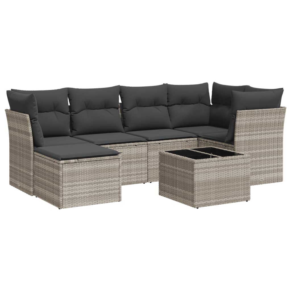 Salon de jardin avec coussins 7 pcs gris clair résine tressée - XIOS