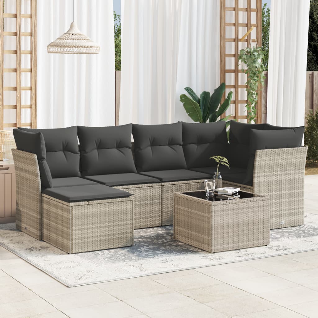 Salon de jardin avec coussins 7 pcs gris clair résine tressée - XIOS