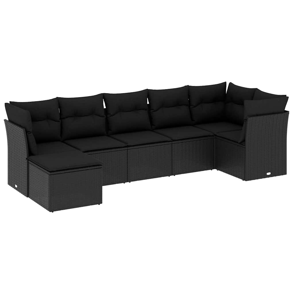 Salon de jardin 7 pcs avec coussins noir résine tressée - XIOS