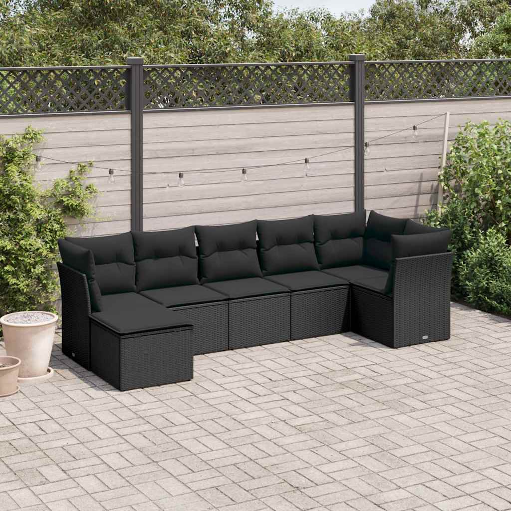 Salon de jardin 7 pcs avec coussins noir résine tressée - XIOS