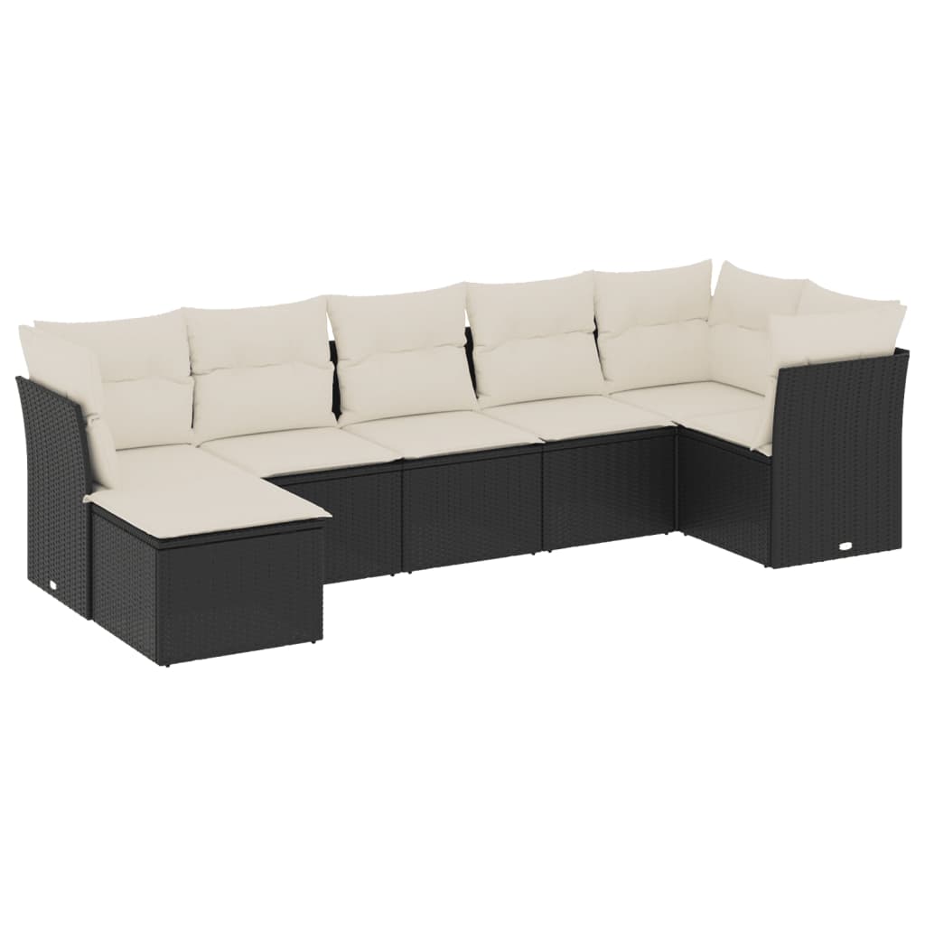 Salon de jardin 7 pcs avec coussins noir résine tressée