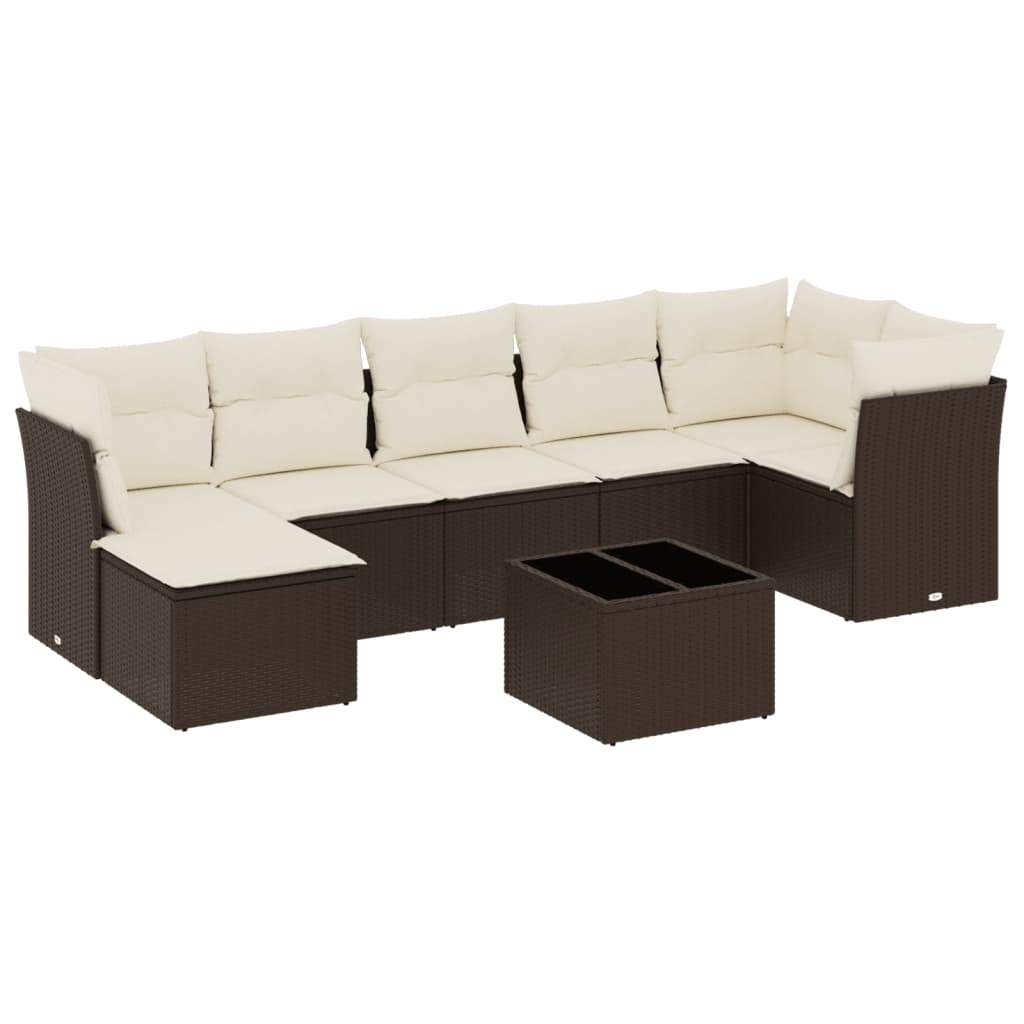 Salon de jardin 8 pcs avec coussins marron résine tressée