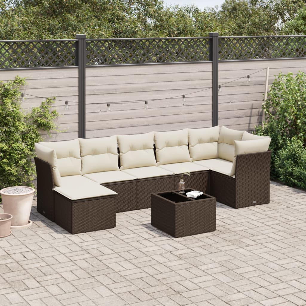 Salon de jardin 8 pcs avec coussins marron résine tressée - XIOS