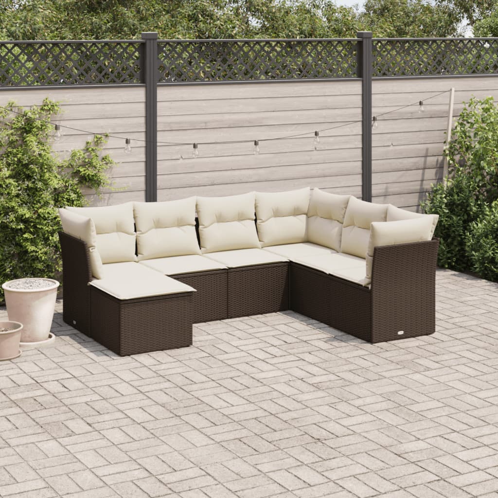 Salon de jardin avec coussins 7 pcs marron résine tressée - XIOS