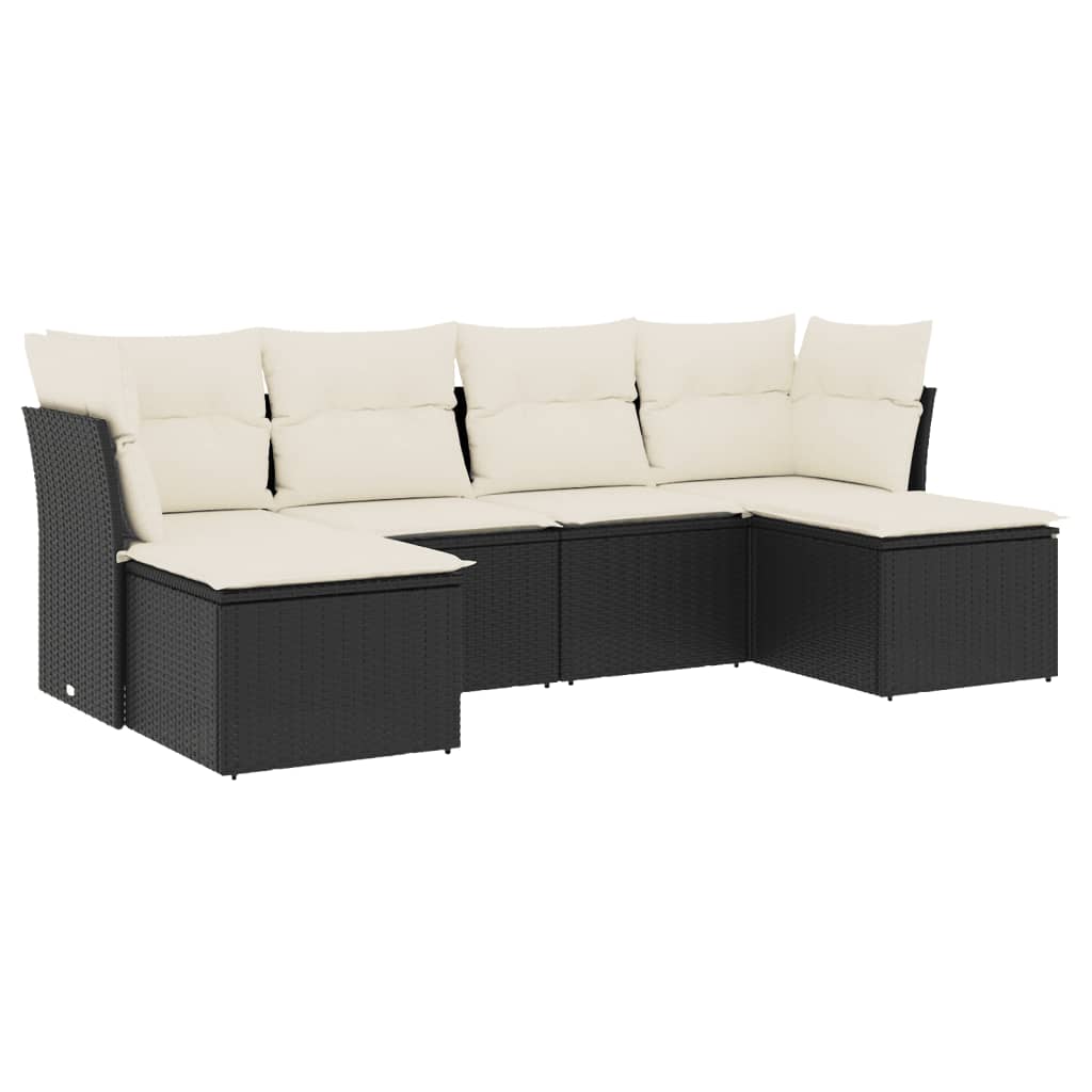 Salon de jardin 6 pcs avec coussins noir résine tressée