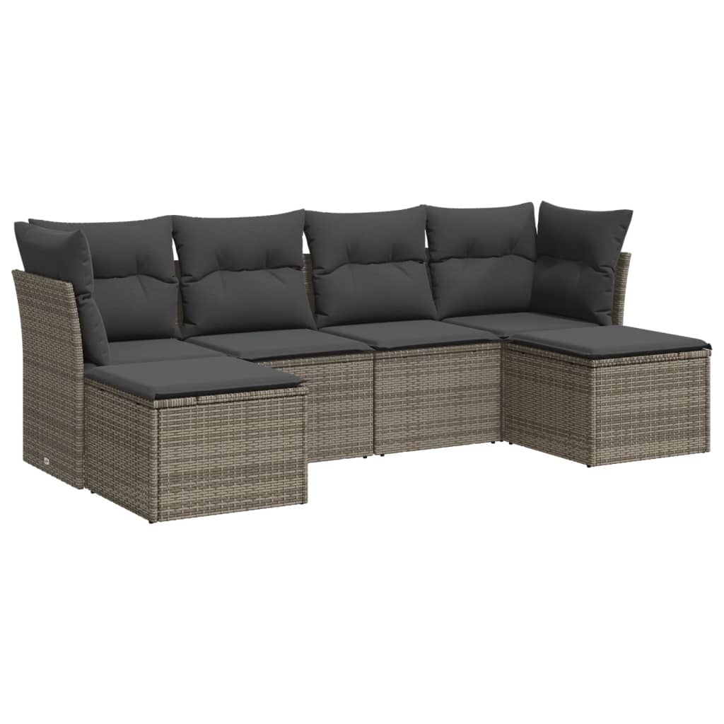 Salon de jardin 6 pcs avec coussins gris résine tressée