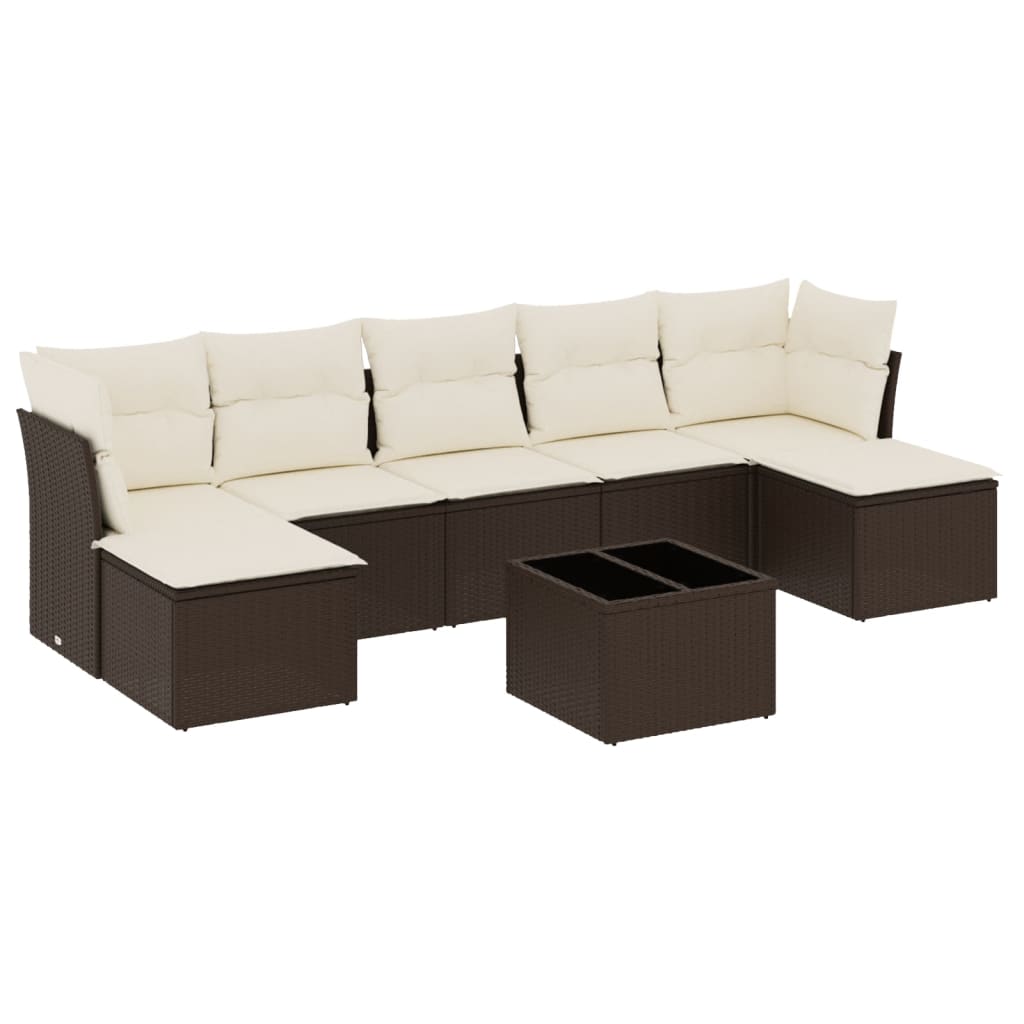 Salon de jardin 8 pcs avec coussins marron résine tressée