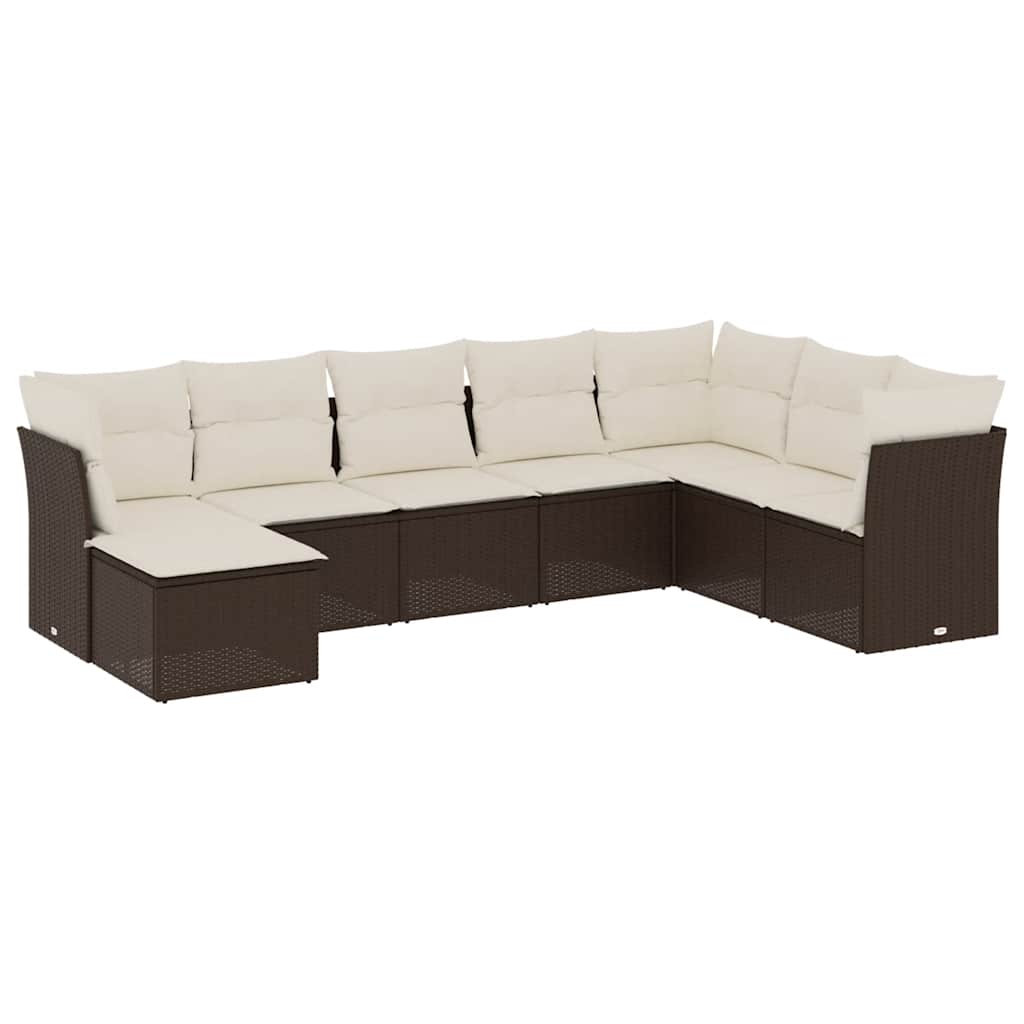 Salon de jardin 8 pcs avec coussins marron résine tressée