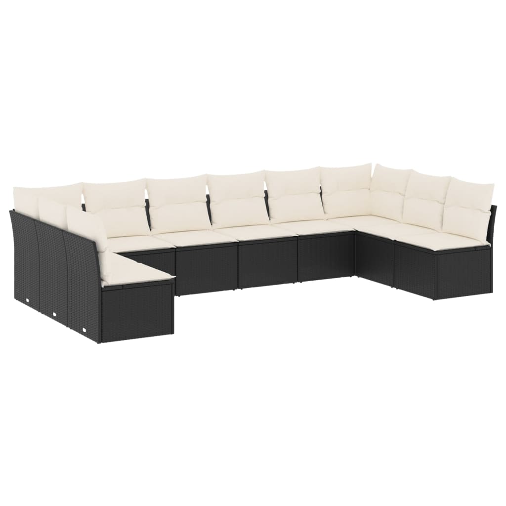 Salon de jardin 10 pcs avec coussins noir résine tressée