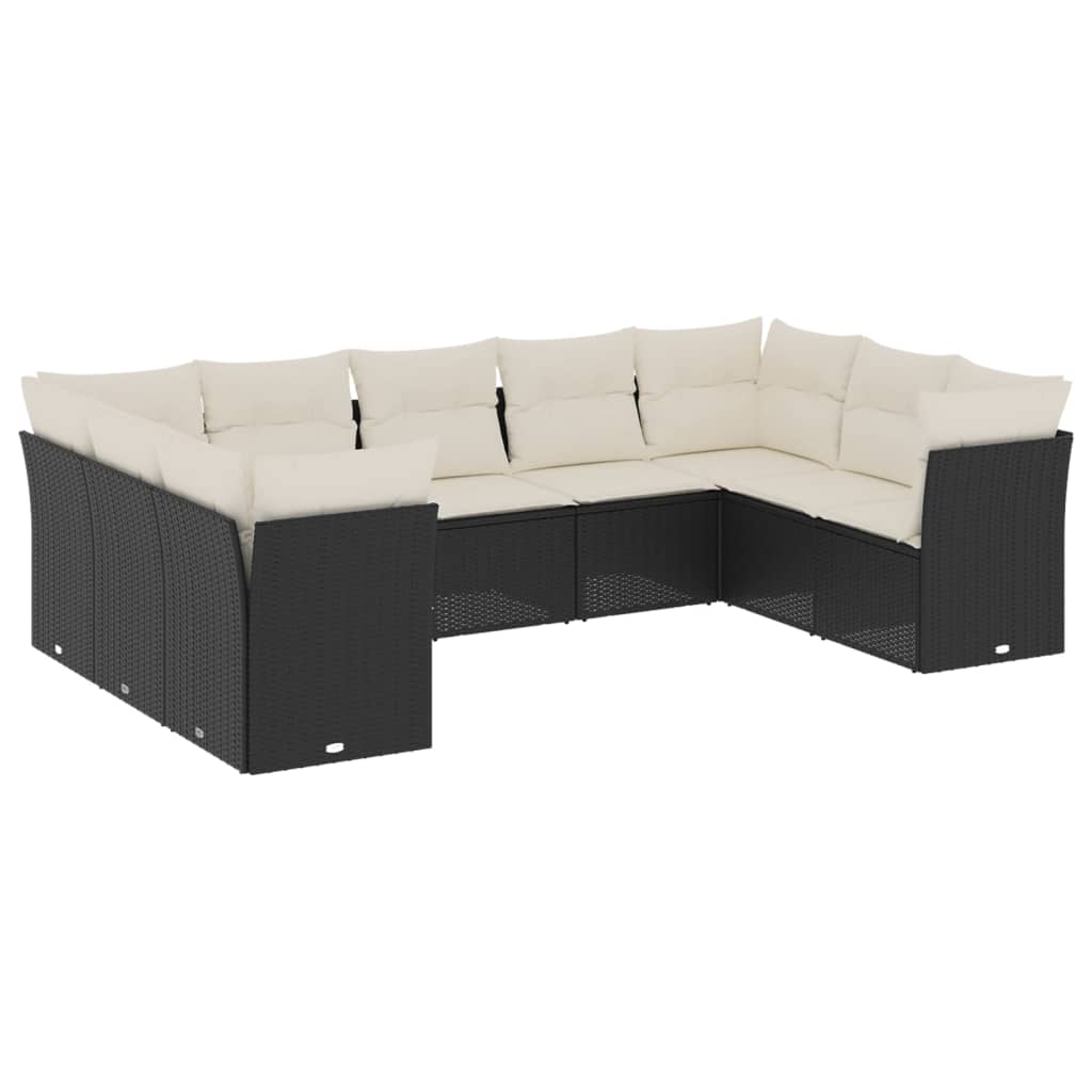 Salon de jardin 9 pcs avec coussins noir résine tressée - XIOS
