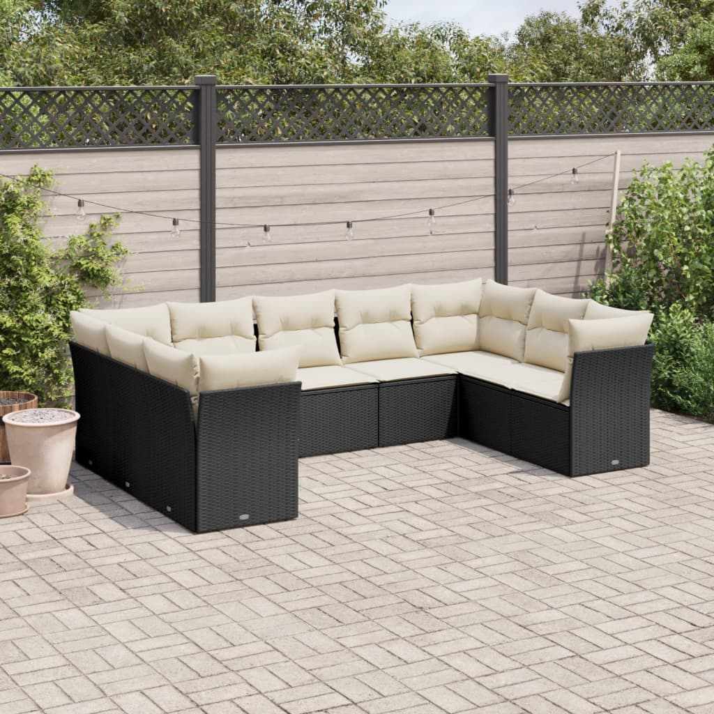 Salon de jardin 9 pcs avec coussins noir résine tressée - XIOS