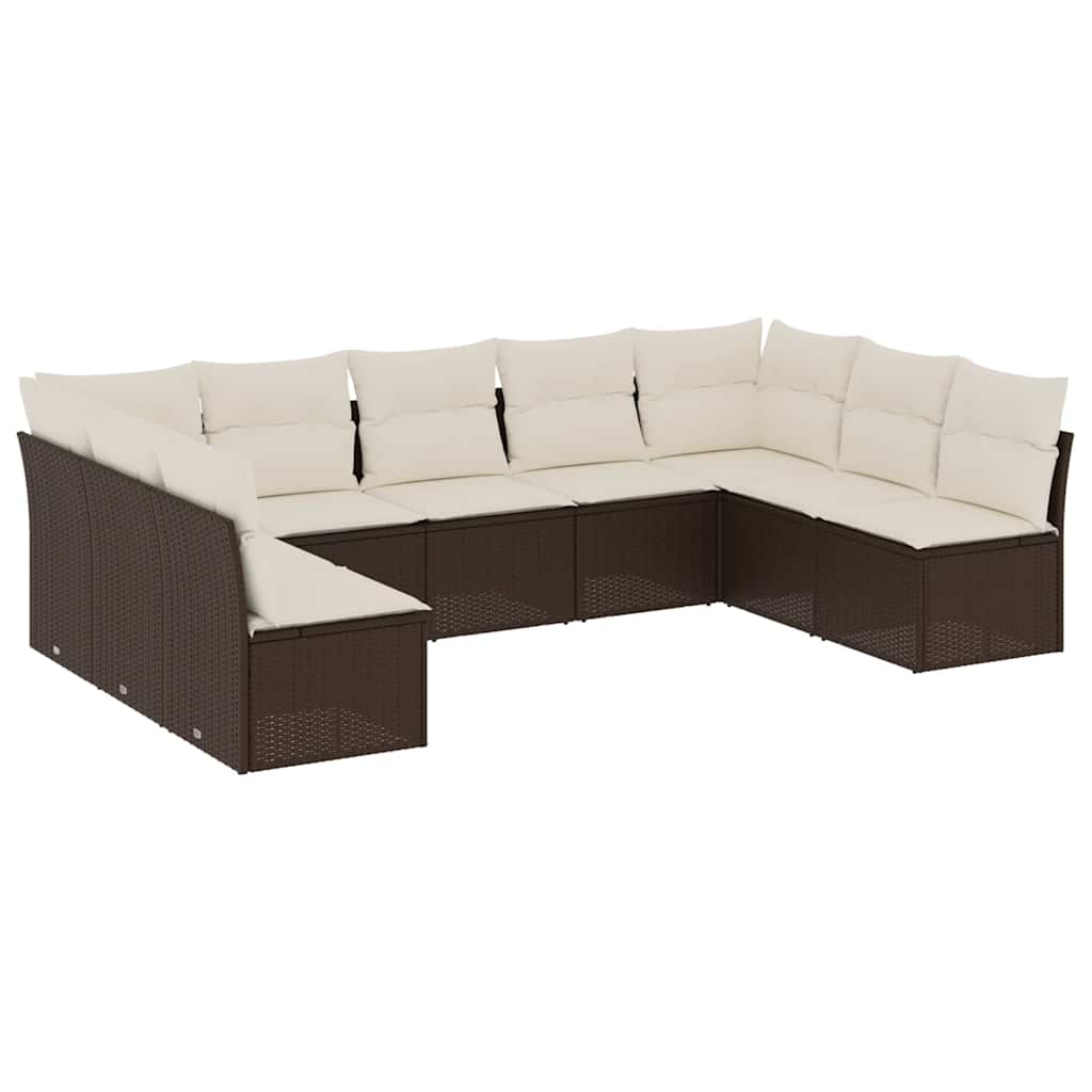 Salon de jardin avec coussins 9 pcs marron résine tressée - XIOS
