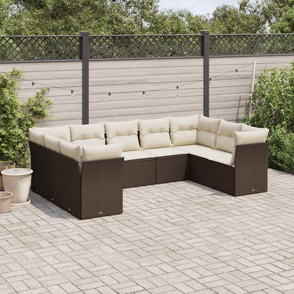 Salon de jardin avec coussins 9 pcs marron résine tressée - XIOS