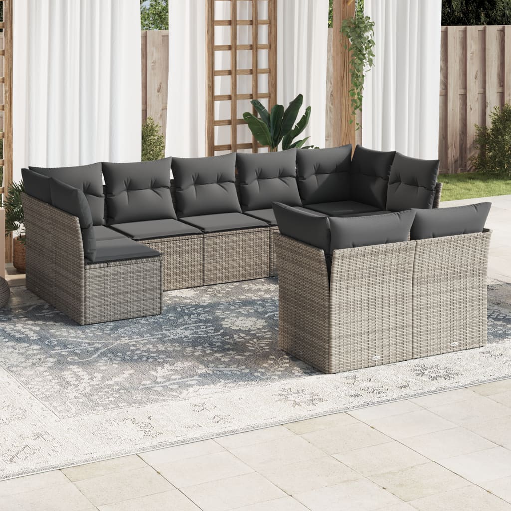 Salon de jardin 9 pcs avec coussins gris résine tressée - XIOS