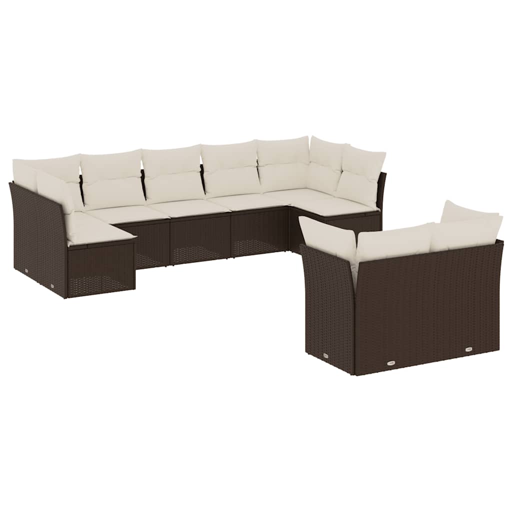 Salon de jardin avec coussins 9 pcs marron résine tressée - XIOS