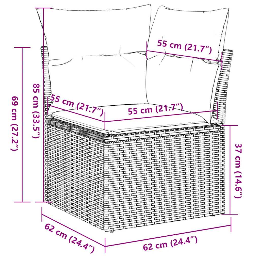 Salon de jardin avec coussins 9 pcs marron résine tressée