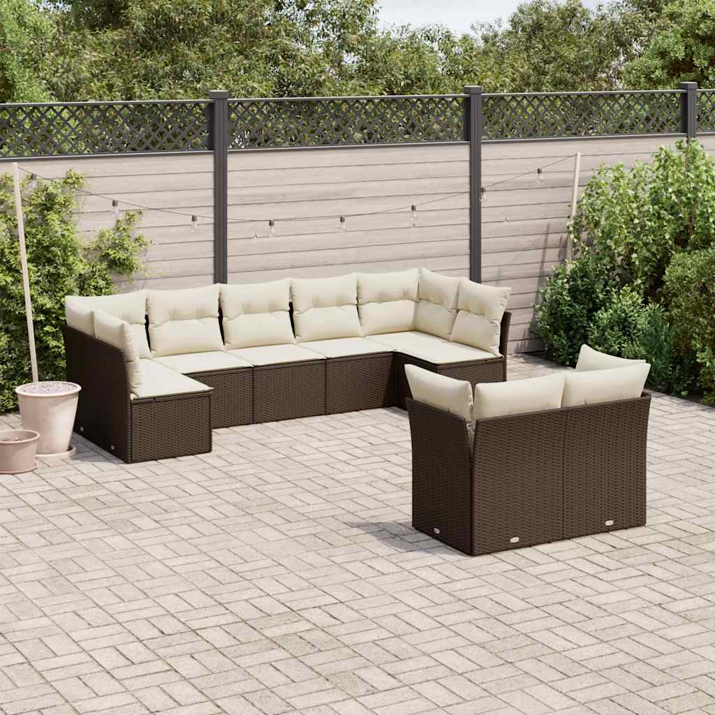 Salon de jardin avec coussins 9 pcs marron résine tressée - XIOS