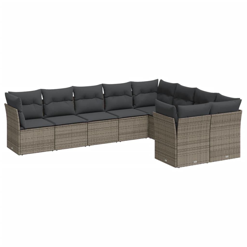 Salon de jardin 9 pcs avec coussins gris résine tressée